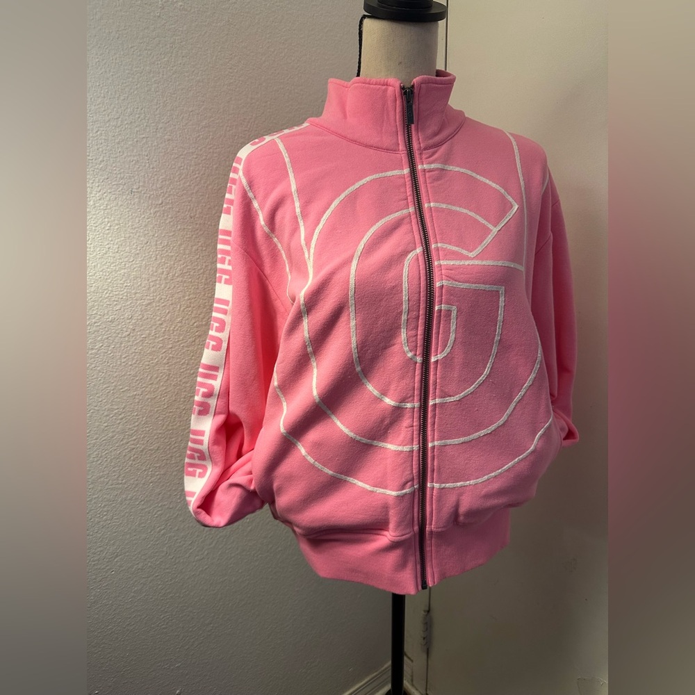 UGG Pink zip down sweater with High Collar and Graphic Design